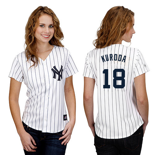 Hiroki Kuroda #18 mlb Jersey-New York Yankees Women's Authentic Home White Baseball Jersey - Click Image to Close